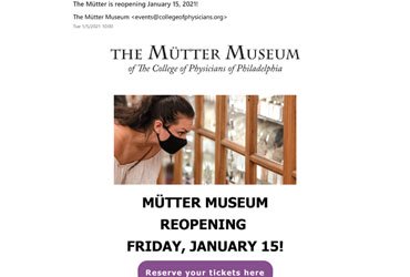 January 5 2021: The College announces The Mütter Museum will reopen on January 15