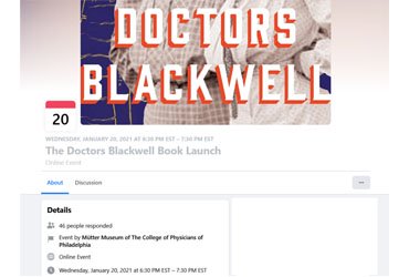 January 20 2021: The Doctors Blackwell Book Launch